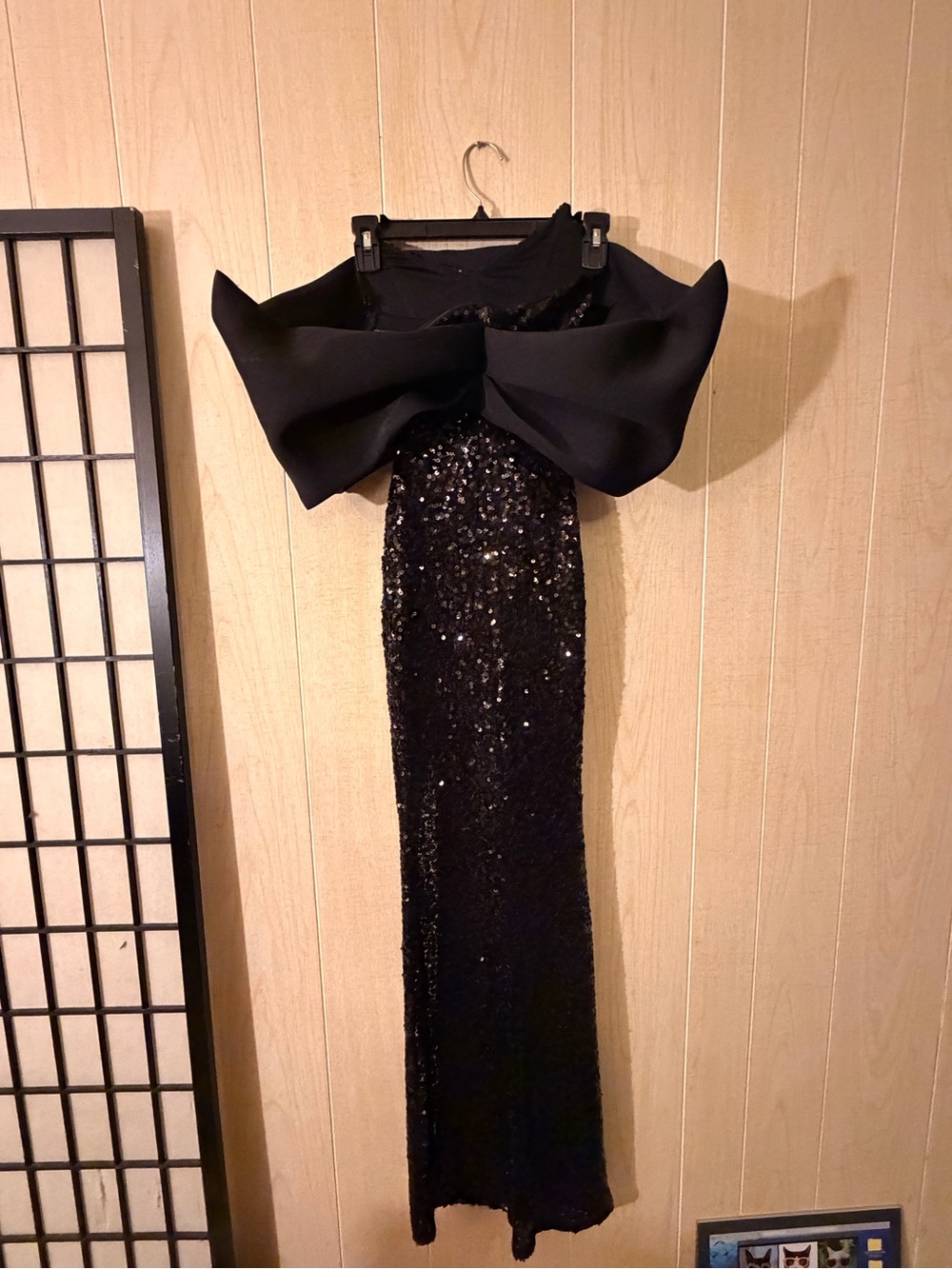 ASOS Black Sequin Strapless Gown with Oversized Bow - Picture 8 of 9